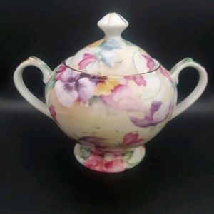 Japanese Floral Art Sugar Bowl and Creamer China